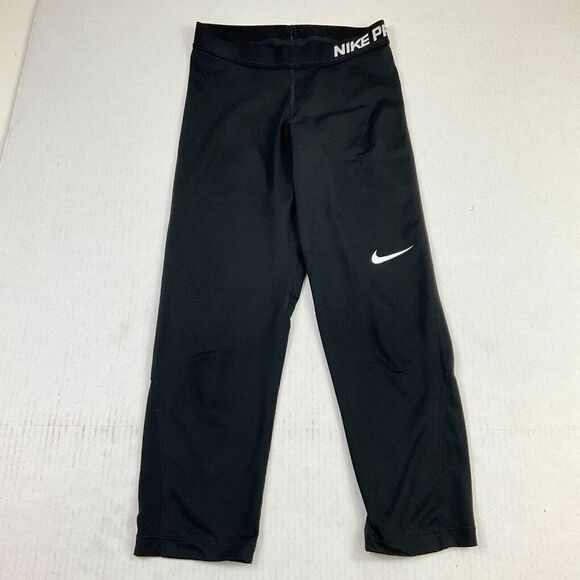 Nike Pro Cool Womens Cropped Leggings Black Dri Fit Pull On Stretch Size S Small - Picture 1 of 12